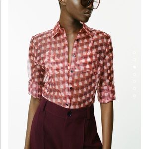 NWT Zara Printed Organza Blouse